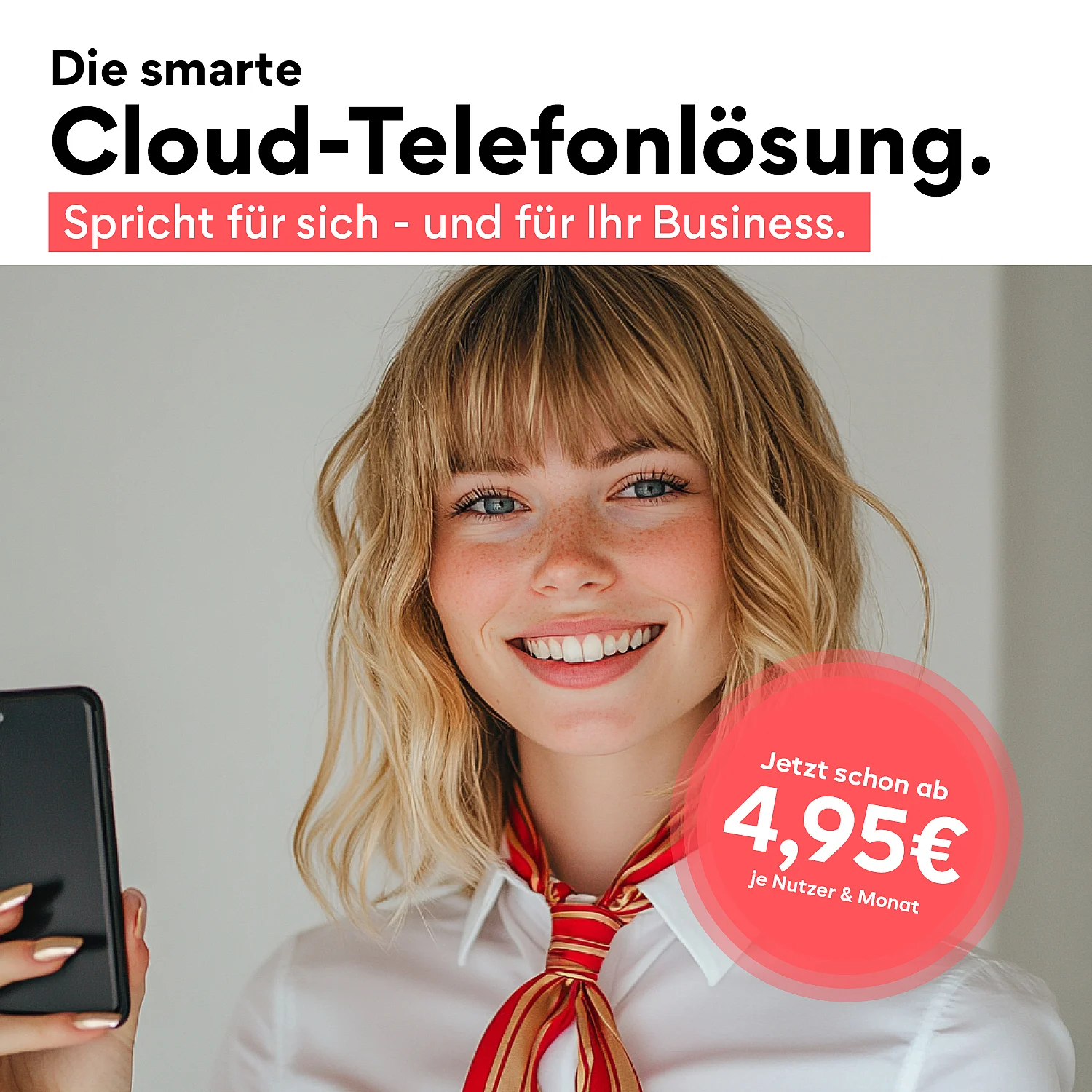 Werbepost mit einer lächelnden Frau