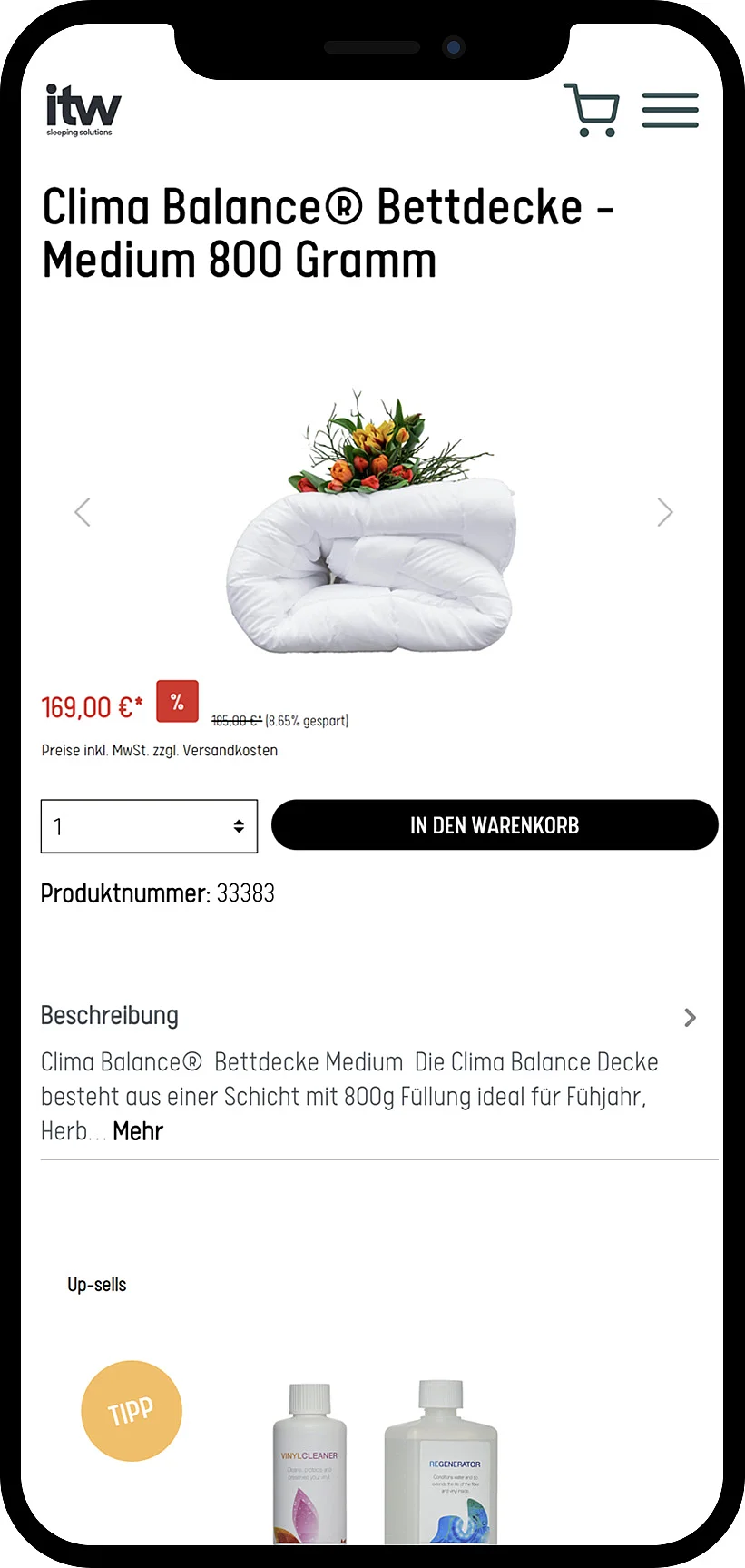 Mobiles Screendesign Wasserbetten Onlineshop