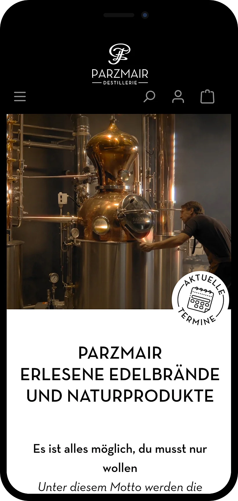 Webshop Parzmair Mobile Ansicht