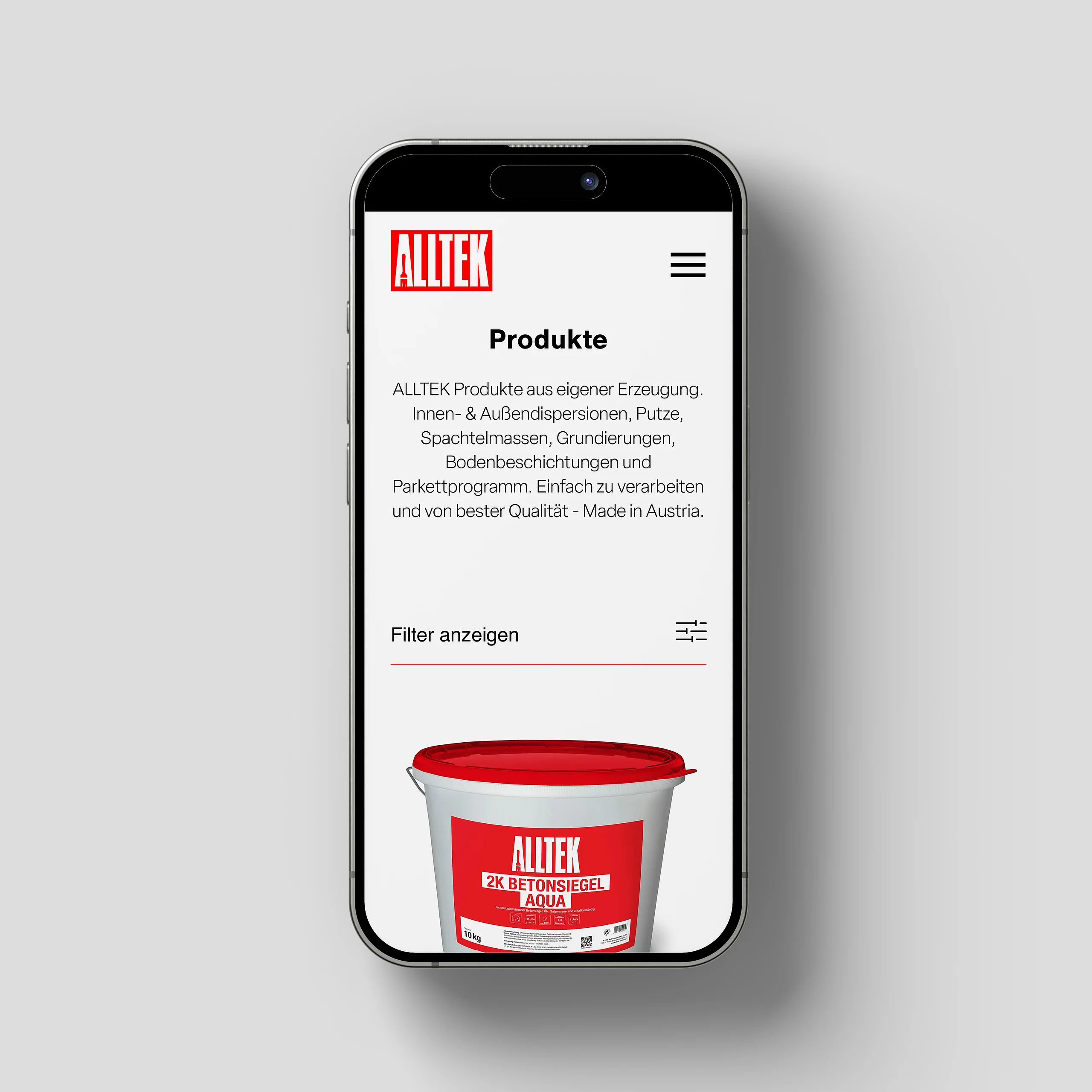 iPhone mit der Alltek Produktseite